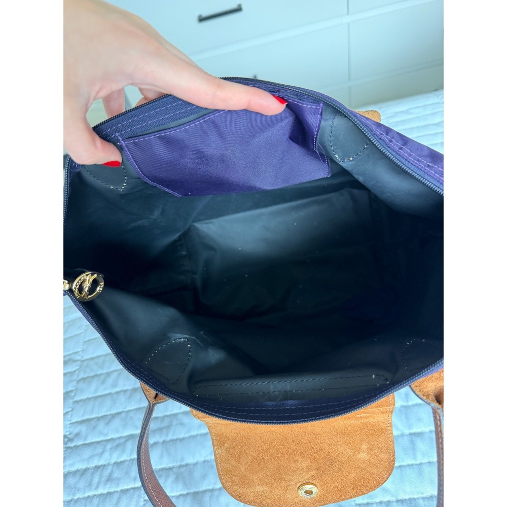 Longchamp Le Pliage Medium Shoulder Tote Bag 2013 Purple Nylon Leather Trim - Picture 4 of 9